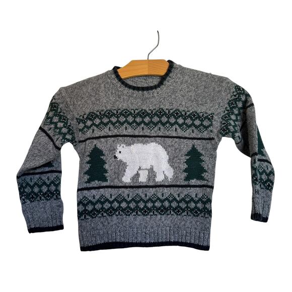 Vintage Oshkosh B'Gosh Trusts Tide Polar Bear Fair Isle Sweater Baby Size 3T - Picture 1 of 8